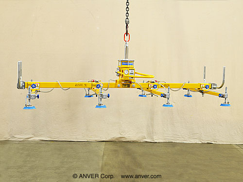 ANVER Mechanical Vacuum Generator with Eight Pad Lifting Frame for Lifting & Handling Steel Sheet and Plate 12 ft x 6 ft (3.7 m x 1.8 m) up to 800 lb (363 kg)